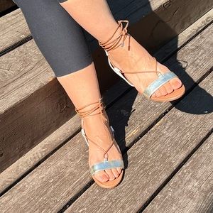 Black and white cross striped sandals size 7